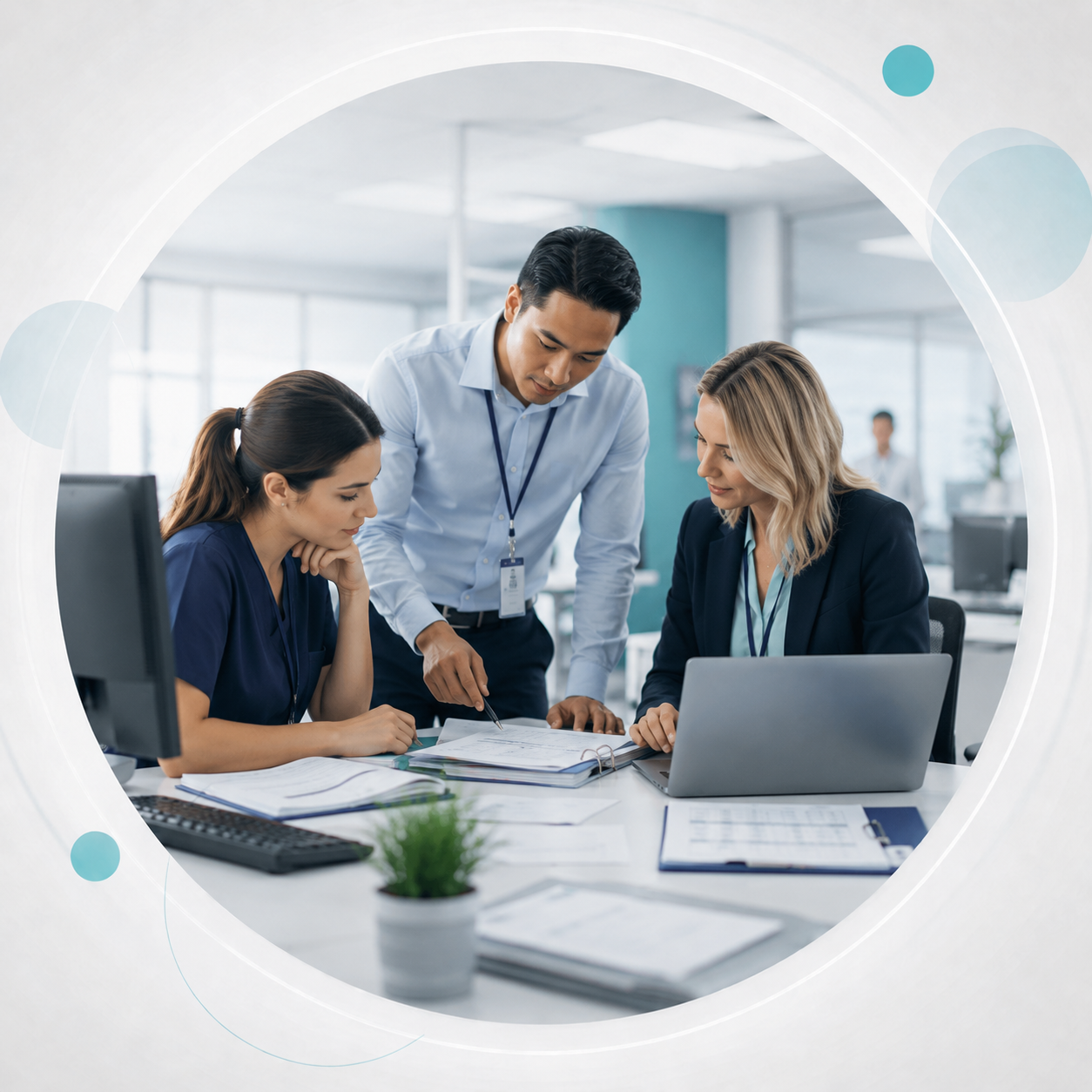 SelkaLogik healthcare support professionals reviewing operational documents