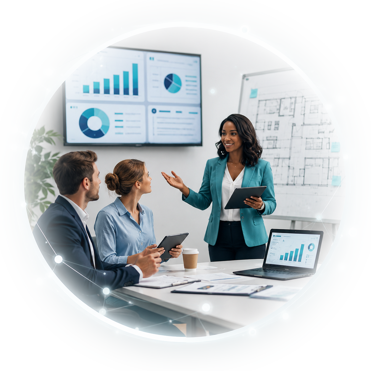 SelkaLogik consultant presenting data, workplace planning and business solutions